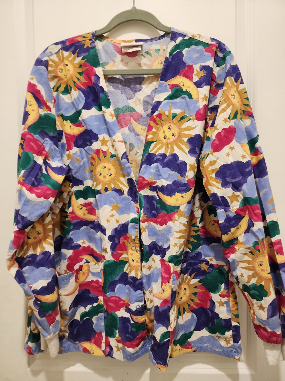 Sun & Moon Print Women's Lightweight Scrub Jacket - Multicolor Size Medium